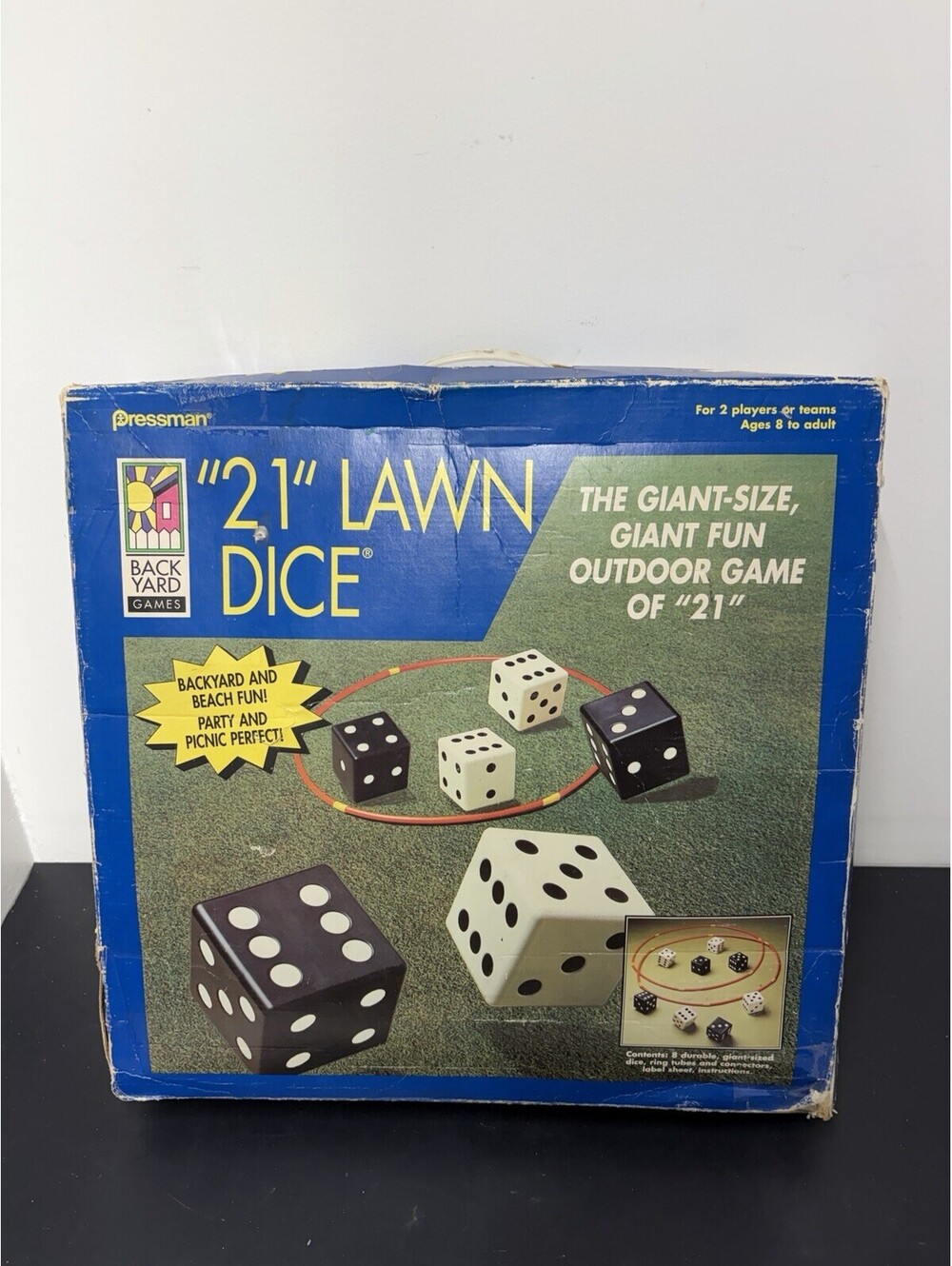 Vintage Pressman Toy Corp "21" Lawn Dice Plastic Back Yard Camping Game - 8 Dice